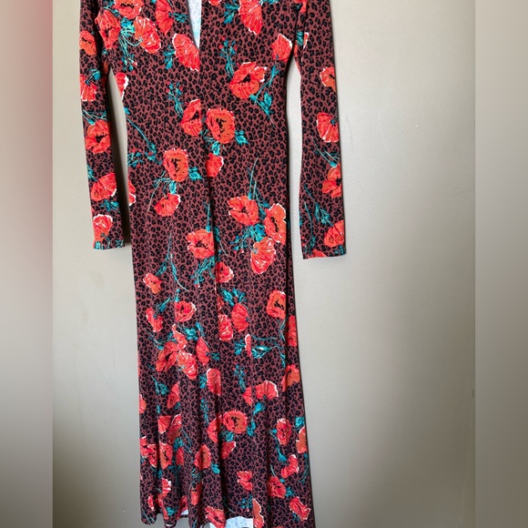 Free People Retro Romance Midi Dress Leopard Floral Chocolate Size Small - Picture 8 of 8